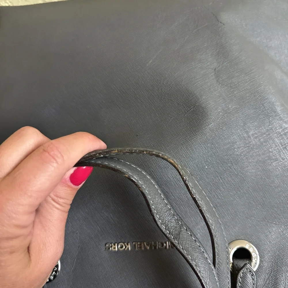 Michael Kors Jet Set Shoulder Tote‎ Bag Gray Saffiano Leather Purse READ